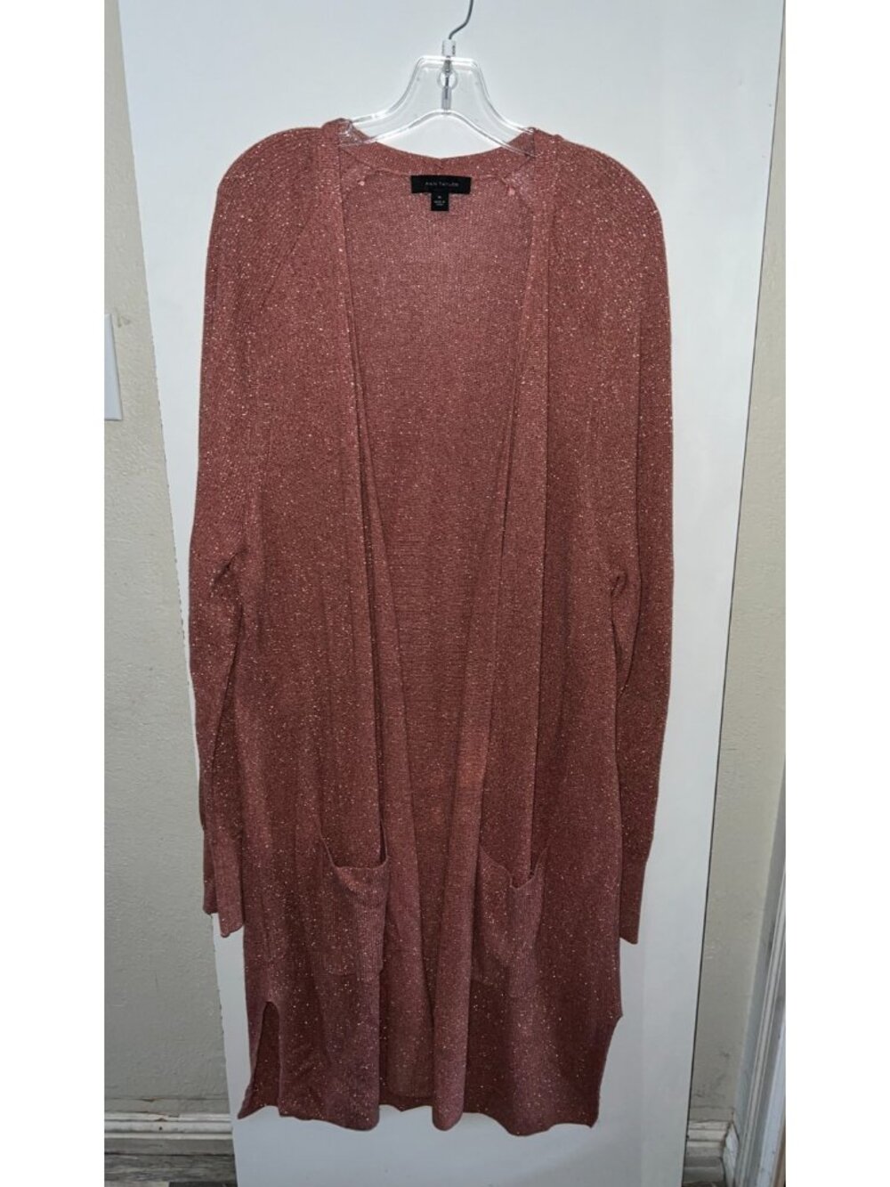 Ann Taylor Duster Cardigan Size XL Metallic Peach? Long Sleeve Pockets Maxi - Picture 2 of 12